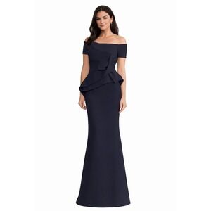 Alexander by Daymor Navy Off-Shoulder Gown | Mother of the Bride | Size 6 | EUC
